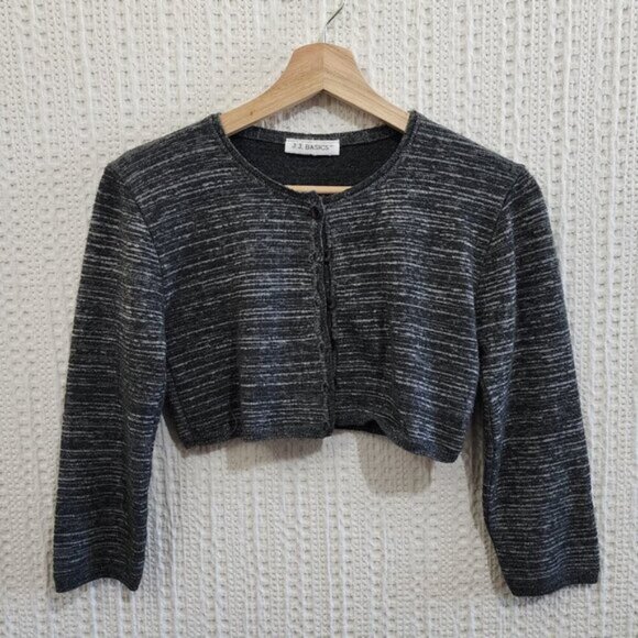Vintage J.J. Basics Dark Gray Micro Mini Cropped Button Front Cardigan Medium - Picture 6 of 12